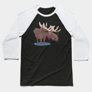 Funny happy moose cartoon illustration Baseball T-Shirt